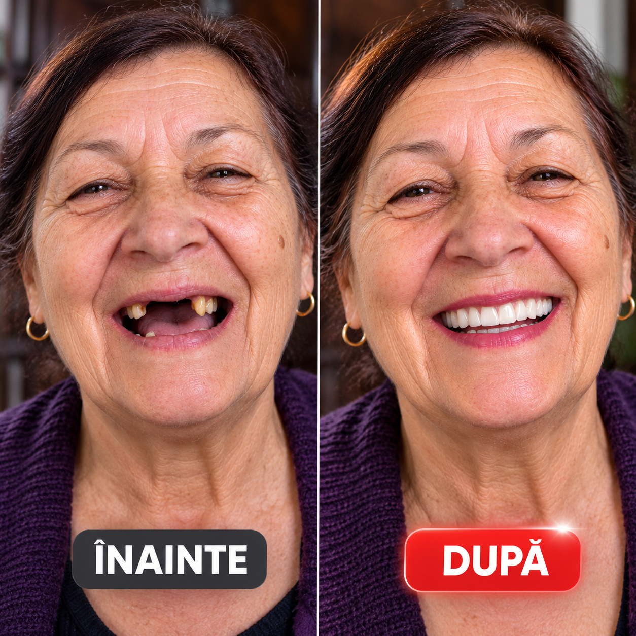 Clientă înainte și după utilizarea DentalPro